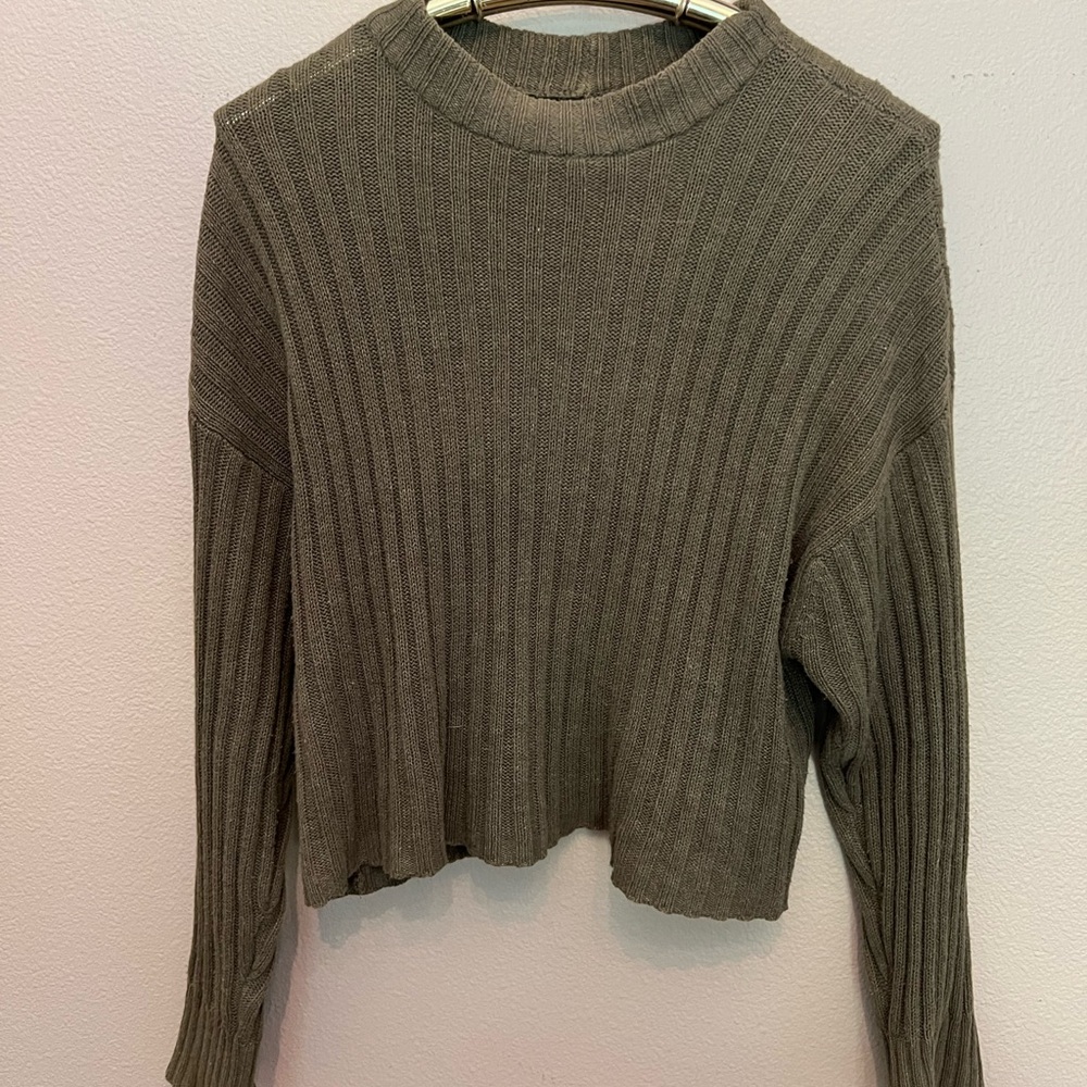 American Eagle Outfitters Textured Knit Sweater in Olive